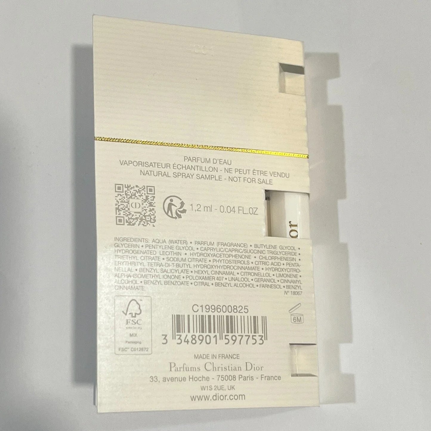 Dior J'adore Parfum d'eau Alcohol-Free Fragrance Sample - 1.2 ml Spray