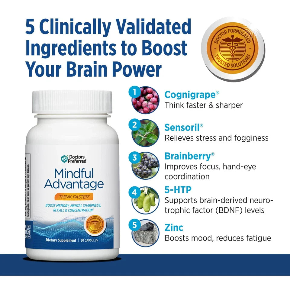 Doctors' Preferred Mindful Advantage Brain Supplement,30 Capsules with Sensoril Ashwagandha